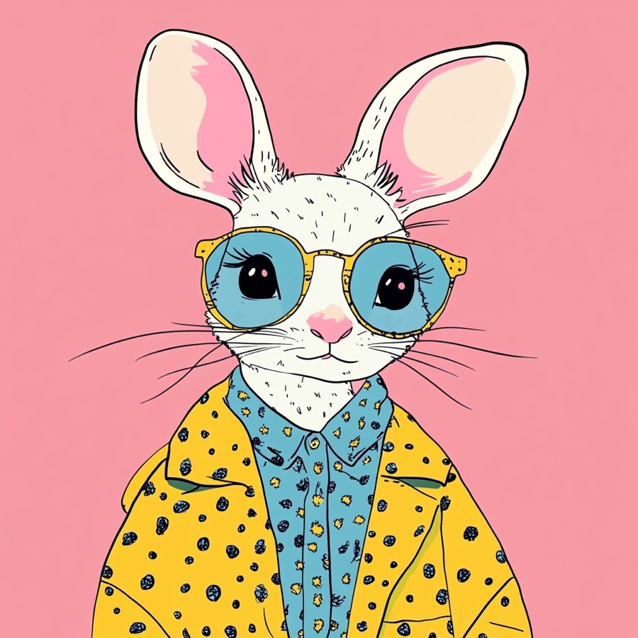 A hand-drawn bunny page from Doodle Colors, colored in