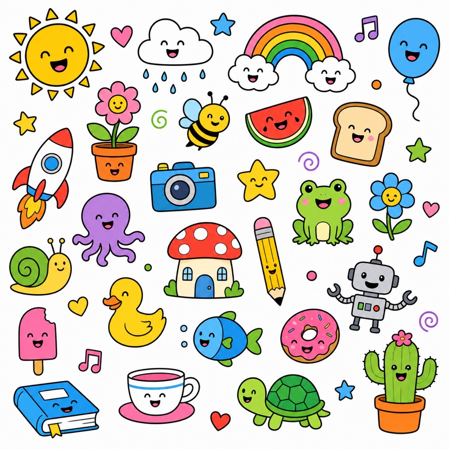 A grid of doodle pages in the Doodle Colors app